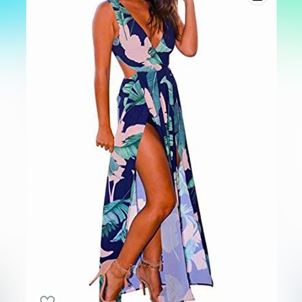 SZ S // Meenew Women's Floral Summer Maxi Flowy Dress Boho Long Vacation Dress